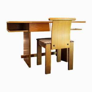 Desk with Wooden Chair, Italy, 1970s, Set of 2