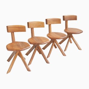 Early Edition S34 Elmwood Chairs by Pierre Chapo, France, 1970s, Set of 4