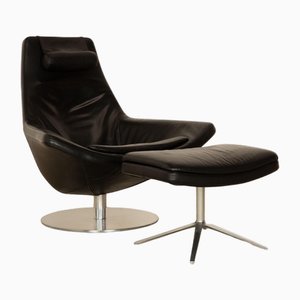 Fauteuil Metropolitan en Cuir avec Tabouret de B&b Italia / C&b Italia, Set de 2