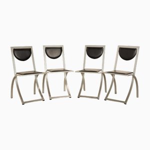 Chaises de Salle à Manger Sinus en Cuir Noir de KFF, Set de 4