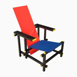 Fauteuil Vintage Rouge et Bleu par Gerrit Rietve pour Cassina, 1980s