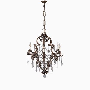 19 Century 6 Lights Chandelier in Wrought Iron, Italy