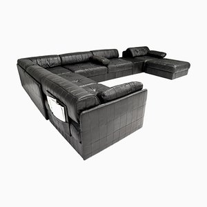 Large DS-88 Sectional Sofa in Black Leather from de Sede, Switzerland, 1970s, Set of 30