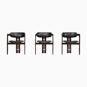Pamplona Chairs in Black Leather attributed to Augusti Savini, Italy, 1965, Set of 3