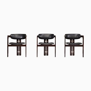 Pamplona Chairs in Black Leather by Augusti Savini, Italy, 1965, Set of 3