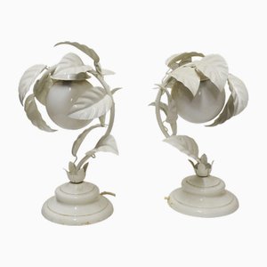 Vintage Italian White Painted Leaf Table Lamps attributed to Sergio Terzani, 1970s, Set of 2