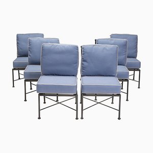 Chaises de Salle à Manger d'Extérieur en Fer Forgé Bleu Clair et Crème, Set de 6