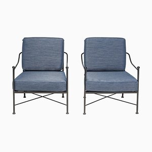 Blaue Armlehnstühle aus Schmiedeeisen für den Außenbereich, 2er Set