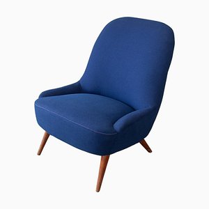 Poltrona Mid-Century moderna in tessuto blu, Scandinavia, anni '50