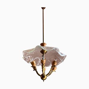 Chandelier with Brass Structure and Murano Glass Hat by Gio Ponti, 1950s