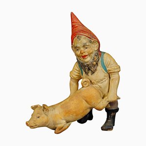 Terracotta Garden Gnome with Pig, Germany, 1920s