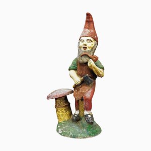 Large Terracotta Garden Gnome with Toad Stool, Germany, 1920s