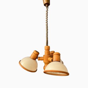 Lampe à Suspension Mid-Century en Bois avec Trois Abat-jours en Verre Acrylique de Steinhauer