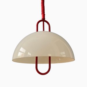 Lampe à Suspension avec Cadre Rouge et Abat-Jour en Verre Acrylique Blanc