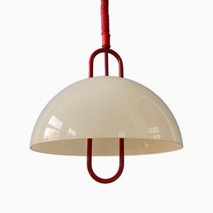 Red Frame Pendant Lamp with White Acrylic Glass Shade