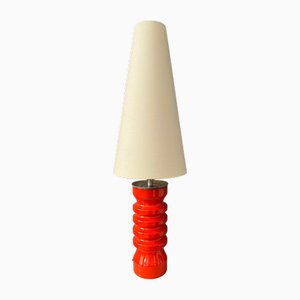 Große Space Age Tischlampe aus Keramik in Rot mit Blumen