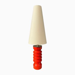 Large Space Age Red Ceramic Flower Table Lamp