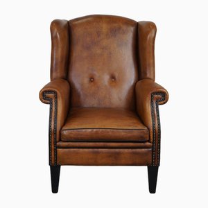 Grand Fauteuil à Oreilles en Cuir, Angleterre