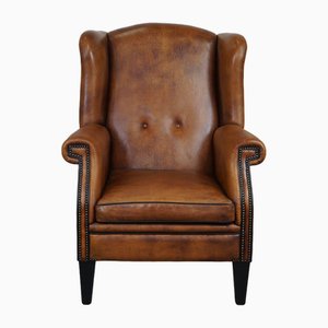Large English Leather Wing Chair