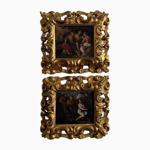 Escenas figurativas, Finales del siglo XVII, Oleo sobre madera, Juego de 2