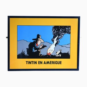 Vintage Tintin Poster mit Rahmen in Amerika von Herge Moulinsart