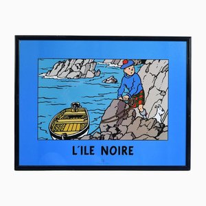 Affiche Tintin Vintage Encadrée L'Ile Noire de Hergé Moulinsart