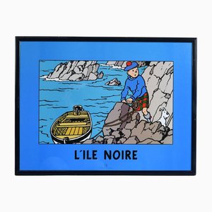 Gerahmtes Vintage Tintin Poster The Black Island von Herge Moulinsart