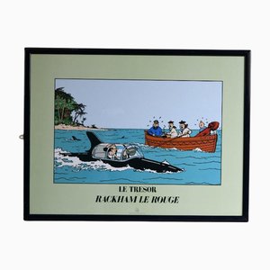 Gerahmtes Vintage Tintin Poster - Le Tresor Rackham Le Rouge von Herge Moulinsart
