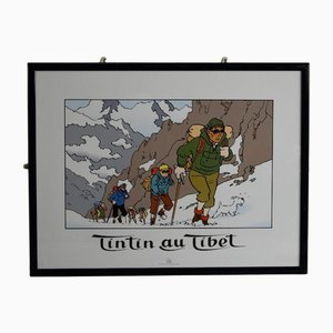 Vintage Framed Poster of Tintin in Tibet after Herge
