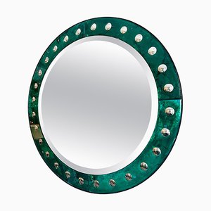 Espejo veneciano circular con bordes verde esmeralda