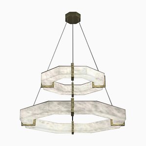 Efesto Brushed Brass Double Pendant Lamp by Alabastro Italiano