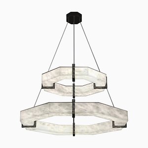 Efesto Brushed Black Metal Double Pendant Lamp by Alabastro Italiano