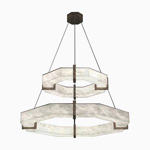 Efesto Brushed Burnished Metal Double Pendant Lamp by Alabastro Italiano