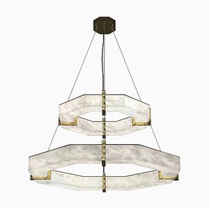 Efesto Shiny Gold Metal Double Pendant Lamp by Alabastro Italiano