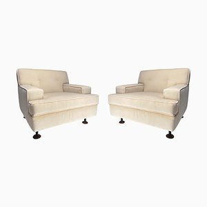 Set of Square White Velvet Chairs with Teak Feet attributed to Marco Zanuso for Arflex, Italy, 1962