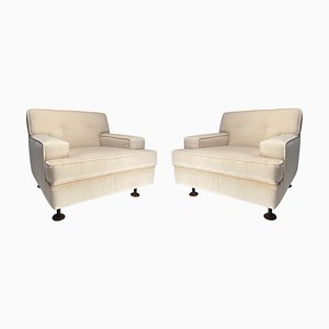 Square White Velvet Chairs with Teak Feet attributed to Marco Zanuso for Arflex, Italy, 1962, Set of 2