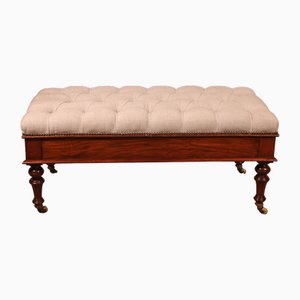 19th Century Walnut Bench Covered in Chesterfield Padded Fabric