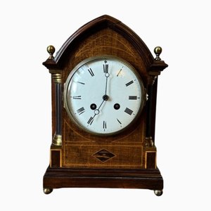 Horloge de Support Antique Édouardienne en Acajou Marqueté, 1900