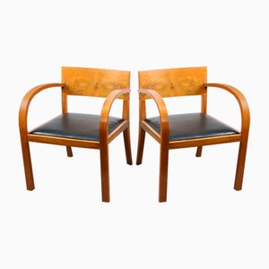 Große italienische Art Deco Sessel aus Holz & schwarzem Kunstleder, 2 . Set