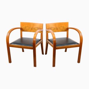 Große italienische Art Deco Sessel aus Holz & schwarzem Kunstleder, 2 . Set