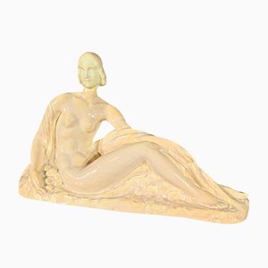 Art Deco Sculpture of Young Woman Among the Flowers by Odyv for Berlot-Mussier, 1930