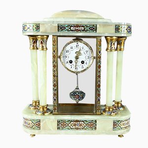 Napoleon III Clock with Columns in Onyx and Enamels, 19th Century