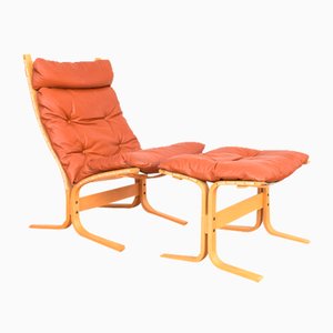 Norwegischer Mid-Century Siesta Sessel & Fußhocker von Ingmar Relling für Westnofa, 1960er, 2er Set