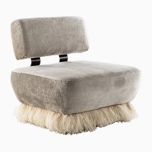 Brass and Cream Ostrich Feather Lounge Chair by Egg Designs