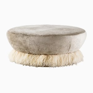 Pearl Velvet and Cream Ostrich Feather Footstool by Egg Designs