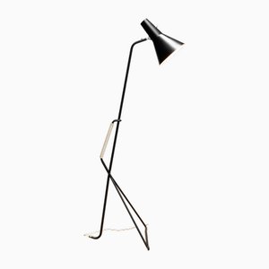 Lámpara de pie Grasshopper sueca en negro de Svend Aage Holm Sorensen para Asea, años 50