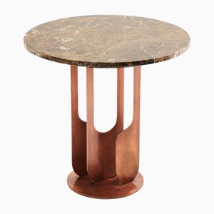 Burnished Copper and Brown Emperador Marble Round Side Table by Egg Designs