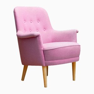 Upholstered with Lilac Wool Armchair by Carl Malmsten for O.H. Sjogren, 1960s