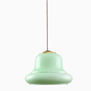 Mid-Century Italian Brass and Green Glass Pendant Lamp, 1960s