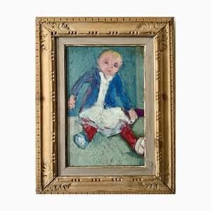 Portrait of a Seated Child, 1960s, Oil on Canvas, Framed